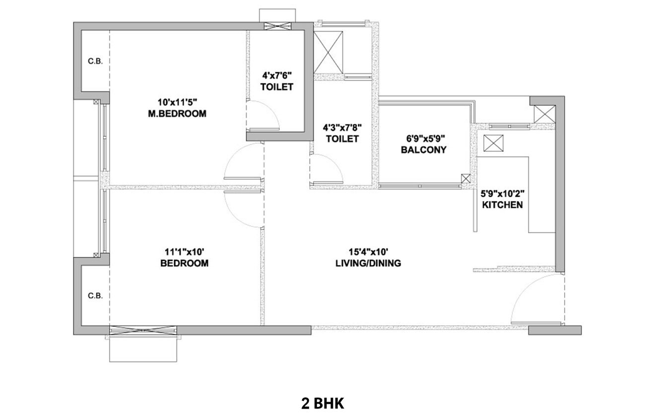 Alcove New Kolkata Sangam 2 BHK Floorplan