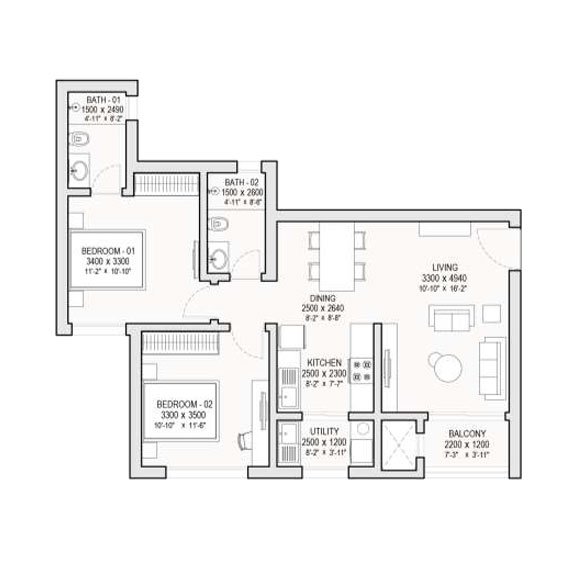 Sobha Hoskote 2 BHK Floorplan