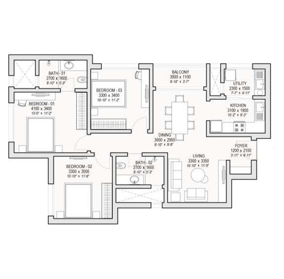 Sobha Hoskote 3 BHK Floorplan